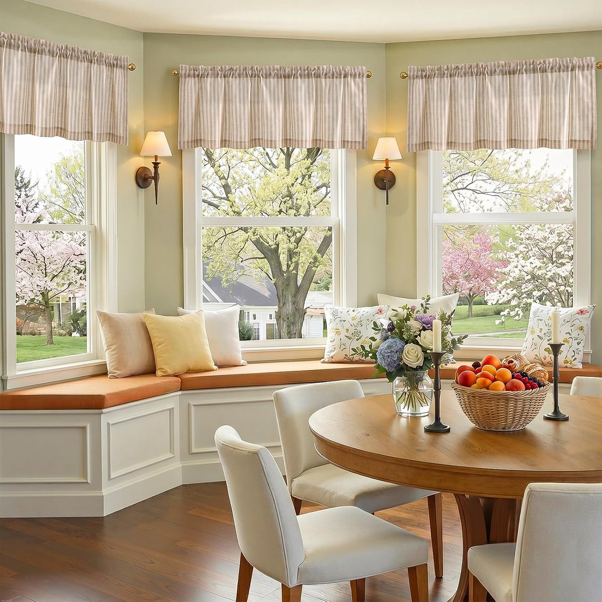 jinchan Linen Boxter Stripe Valances for Window 50 x 16 inch, Tan,1 Panel