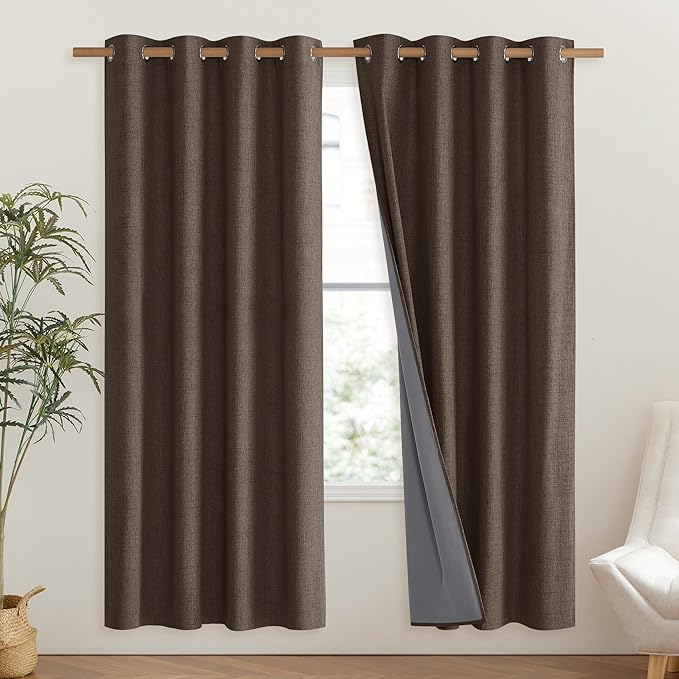 NICETOWN Coffee Vintage Linen 100% Blackout Curtains - Image 2
