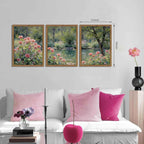Framed Monet Wall Art Set of 3, Impressionist Botanical Floral Canvas Wall Decor, Vintage Cottagecore Artwork Paintings, Nature Landscape Flowers Prints Pictures for Living Room Bedroom 12x16 Inch