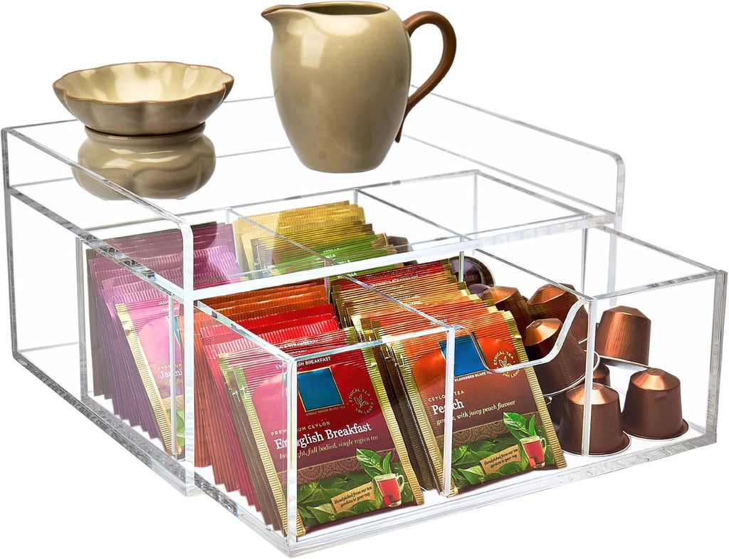 Heavy-Duty Acrylic Tea Station with 8-Compartment Drawer Organizer
