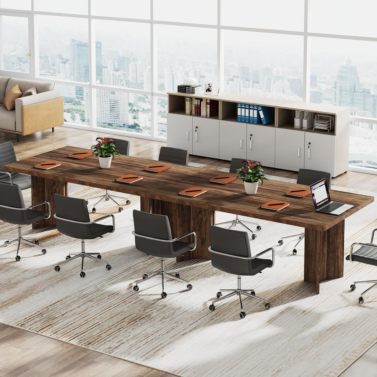 Tribesigns 63-inch Executive Desk, Vintage Office Computer Desk with Large Tabletop, Farmhouse Wood Writing Conference Table Workstation for Home Office, Study, Dark Brown