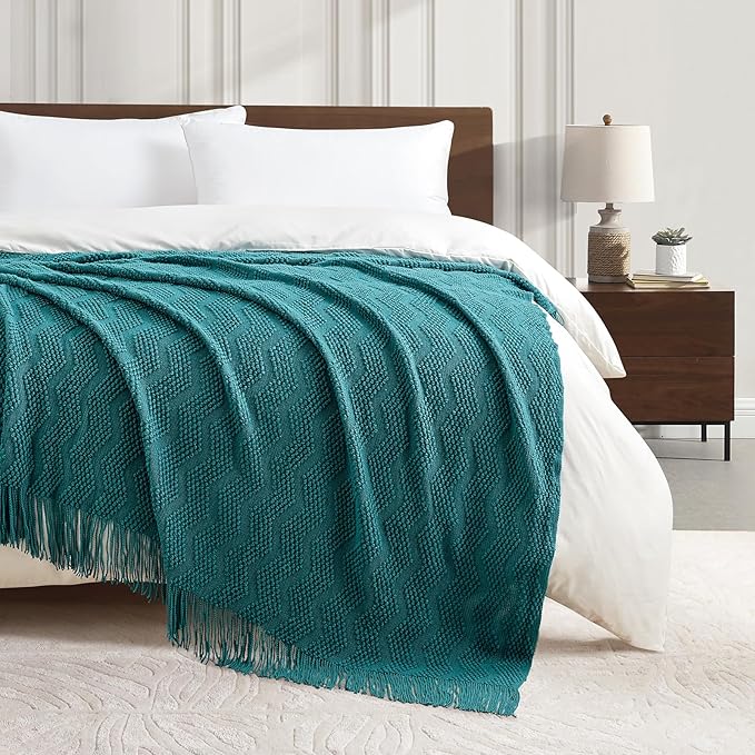 BOURINA Teal Throw Blanket 50x60 Inches Throw Textured Solid Soft Ripple Throws - Image 4