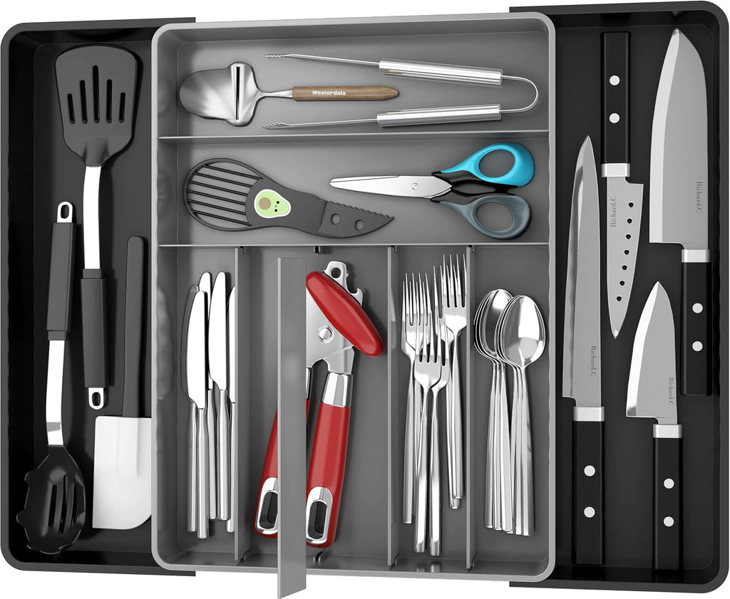 Simple Houseware Expandable Kitchen Drawer Flatware Organizer, Gray