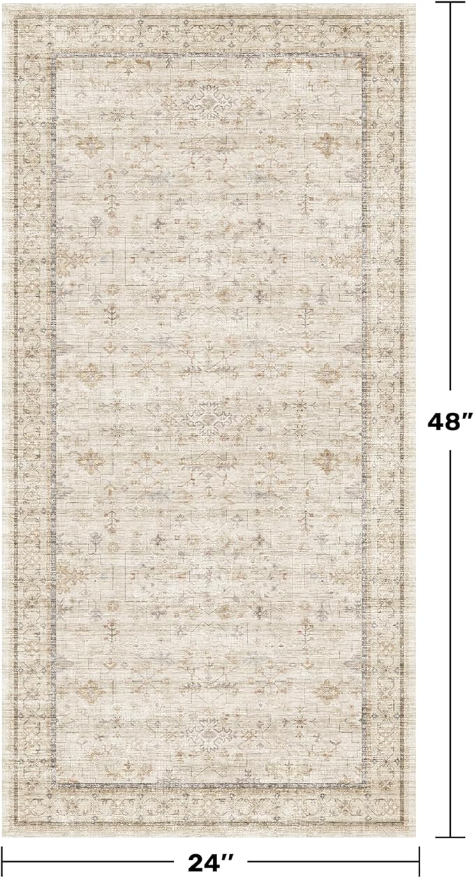 Washable 2x4 Beige Bathroom Rugs, Farmhouse Small Rugs - Image 2