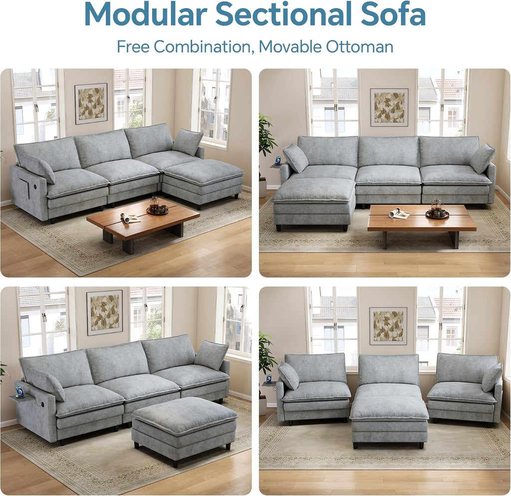 102'' L-Shaped Cloud Couch Sectional Sofa for Living Room, Light Gray
