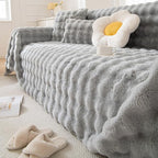 HANDONTIME Grey Plush Sofa Covers Washable Rabbit Plush Couch Cover Soft Cozy - Image 7
