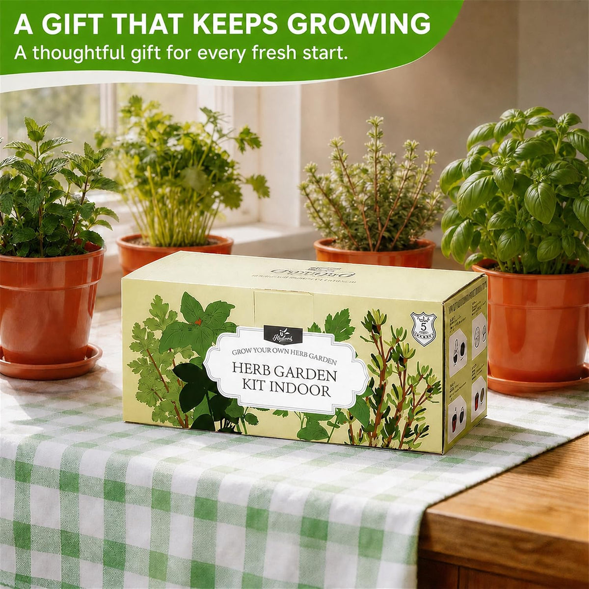 Herb Garden Kit, Indoor Herb Garden Starter Kit with Pots & Herb Seeds, Beautiful Gift Box, Gardening Gift for Women & Mom, Birthday, Christmas & Housewarming