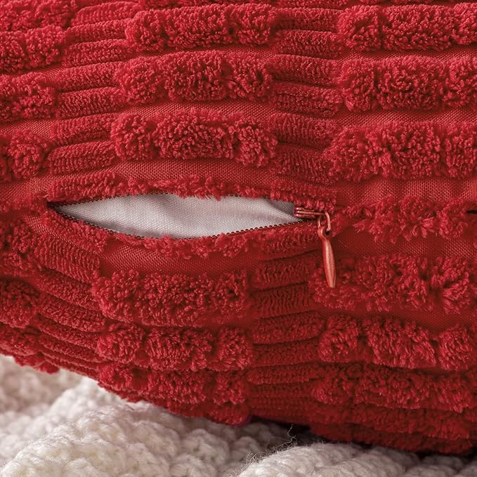 MIULEE Pack of 2 Red Corduroy Decorative Pillow Covers 18x18 Inch Soft Boho - Image 3