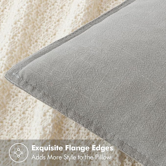 MIULEE Decorative Linen Euro Sham Pillow Covers 24x24 Light Gray ​Boho - Image 2
