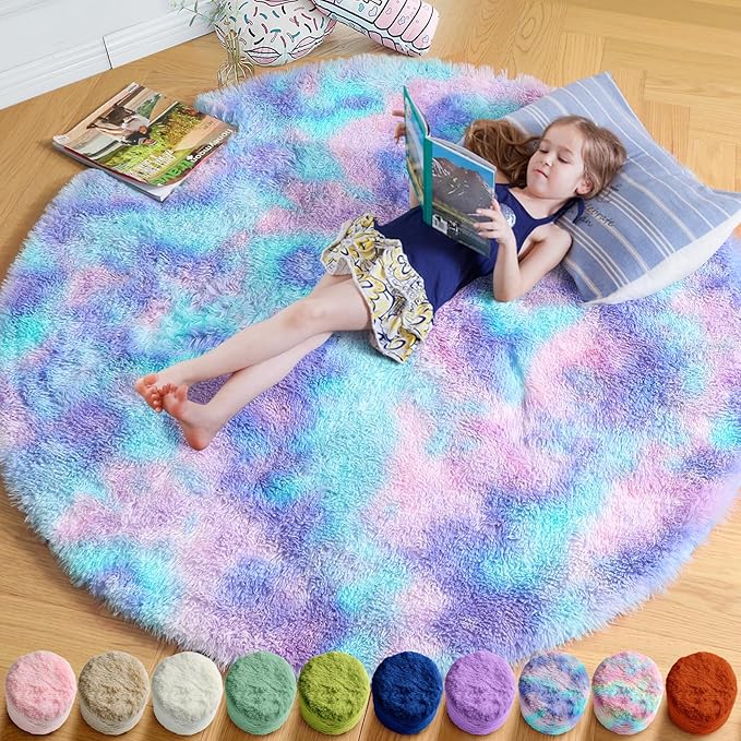 Amdrebio Purple Rainbow Small Round Rug 3Ft by Amdrebio