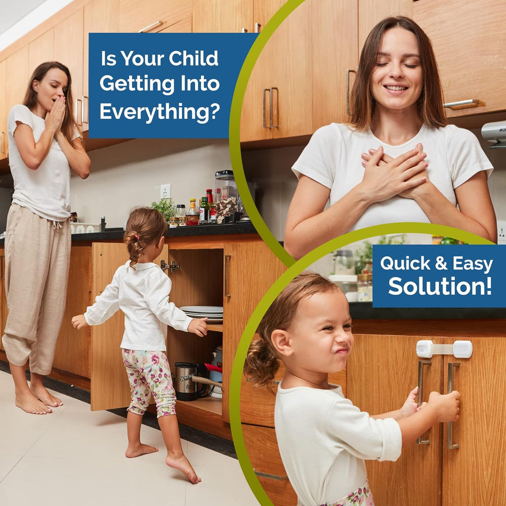 Child Safety Strap Locks (10 Pack) Baby Locks for Cabinets and Drawers, Toilet, Fridge & More. 3M Adhesive Pads. Easy Installation, No Drilling Required, White/Gray