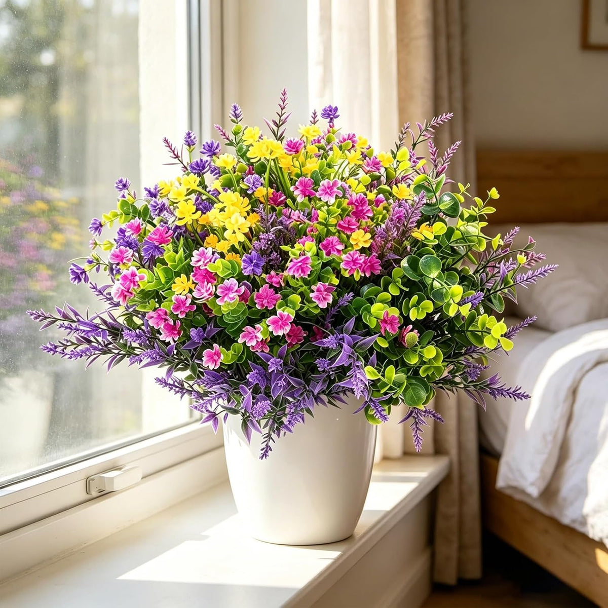 20 Pcs Artificial Flowers Outdoor, Faux Artificial Plants UV Resistant Plastic Flower Bulk for Hanging Planter Porch Window Home Wedding Fall Summer Decor