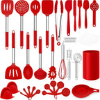 LIANYU 43 Pcs Silicone Kitchen Cooking Utensils with Holder, Heat Resistant Spatula Set with Stainless Steel Handle, Kitchen Cooking Gadgets Tools for Nonstick Cookware Set, Blue