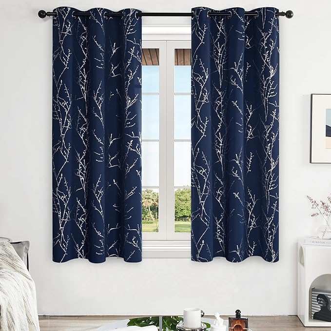 Deconovo Blackout Curtains, Thermal Insulated Soundproof Drapes, Branch Silver - Image 2