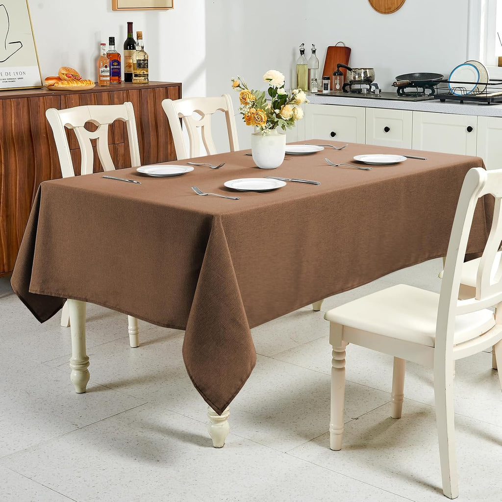 IVAPUPU Textured Linen Rectangle Table Cloth, Coffee, 52 x 70 Inch