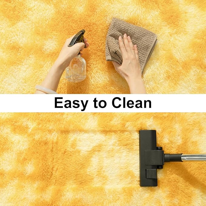 Soft Runner Rugs for Bedroom Hallways, 2x6 Tie-Dyed Yellow Fluffy Shag Throw - Image 4