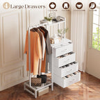 Yoobure White Dresser with Hanging Rack - Small Dresser for Bedroom with 4 Drawers, 44'H Chest of Drawers, Reversible Kids Dressers with Storage Shelf, Closet Dressers, Dorm Essentials, Sturdy Frame