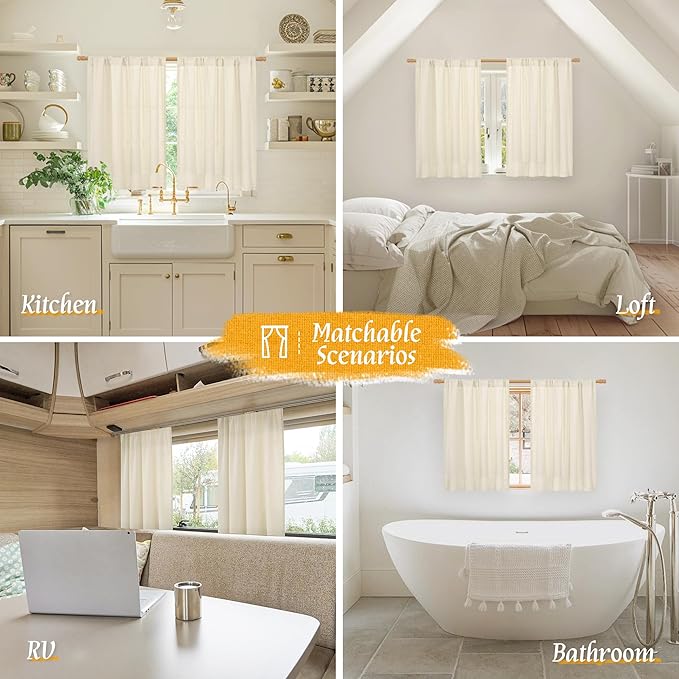 LAMIT 48 Inch Short Window Linen Curtains, Light Beige Soft Thick Light - Image 6