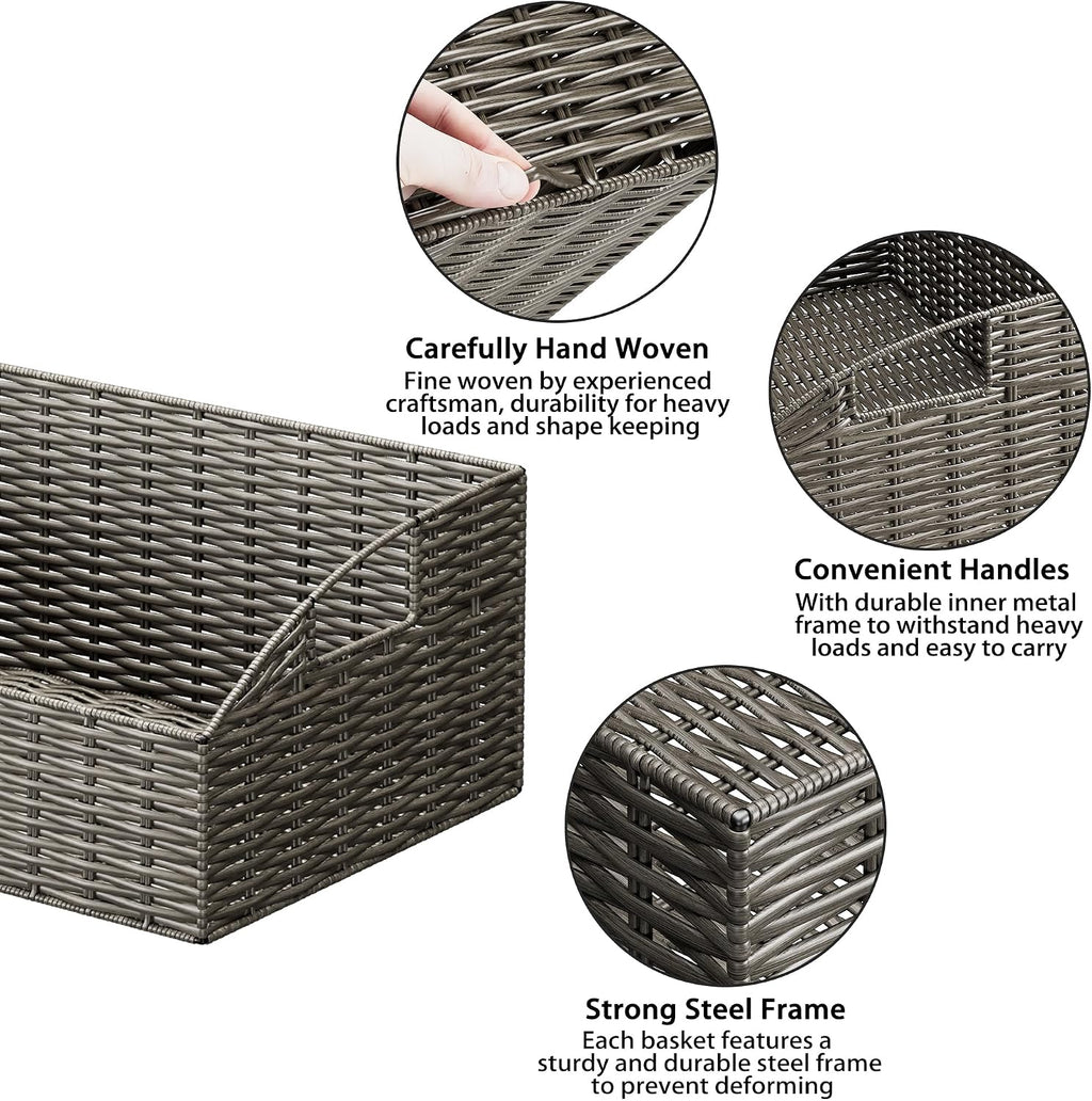 Pantry Baskets Organization, Wicker Storage Bin Shelf Grey