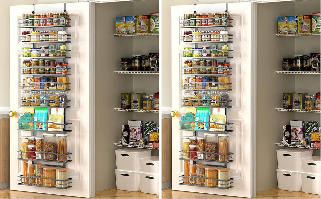 Moforoco White 9-Tier Over The Door Pantry Organizer, Pantry Organization And Storage, Metal Hanging Spice Rack Shelves Door, Home & Kitchen Essentials, Laundry Room Bathroom Organization