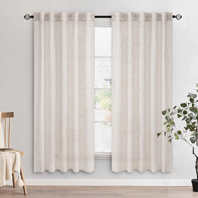 MIULEE White Linen Curtains 72 Inch Length - Image 2