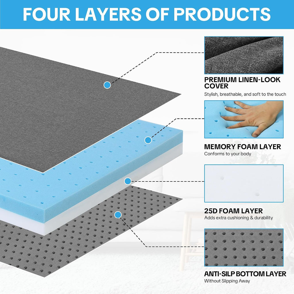 HOMBYS 3 Inch Memory Foam Sofa Topper Pad, 71" L x 27.5" W Inch Couch Topper Cushion with Washable Cover for Sofa, Couch Cover Pad with Non Slip Bottom
