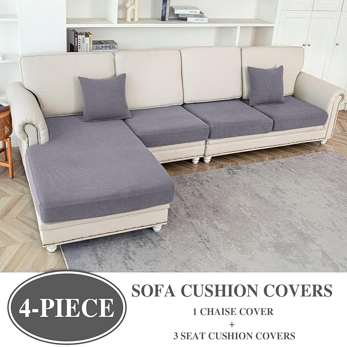 Couch Cushion Covers for Sectional Sofa L Shape Washable Separate Seat Chaise - Image 2