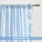 ZJDECOR Baby Blue Buffalo Plaid Ruffle Window Curtain Panels 84 Inches Long
