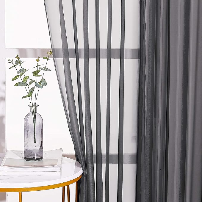 NICETOWN Black Sheer Curtains 90 inches Long, Grommet Voile Textured Hazy Sheer - Image 5