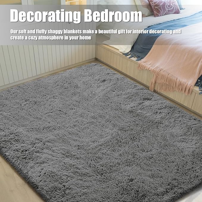 8x10 Fluffy Area Rugs for Living Room, Shag Area Rug for Bedroom, Deep Grey - Image 5
