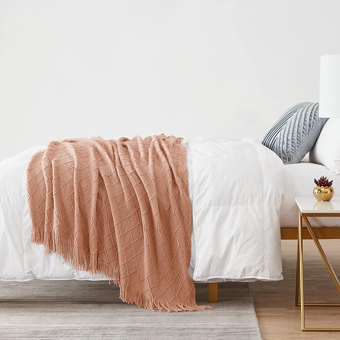 BOURINA Orange Throw Blanket 50 x90 Inches Throw Textured Solid Soft Sofa Throw - Image 3