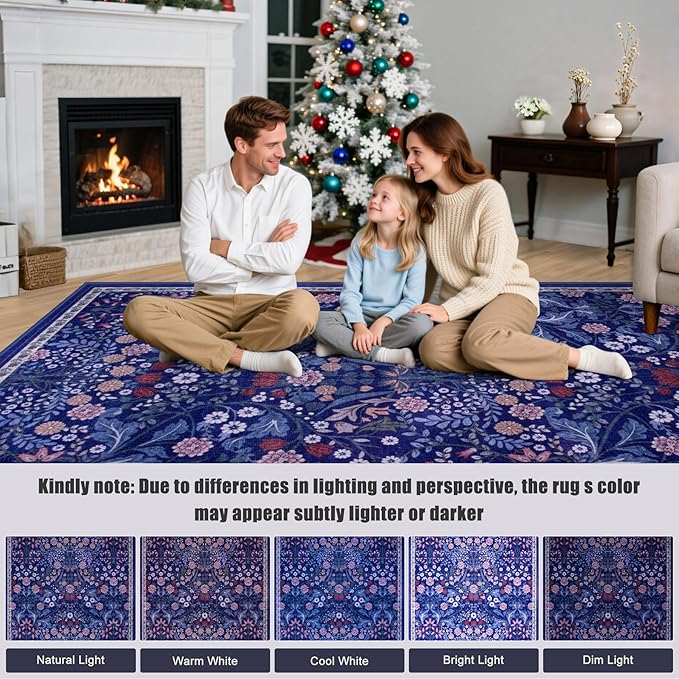 10x14 Area Rugs for Living Room: Floral Washable Rug Vintage Large Soft Boho - Image 9
