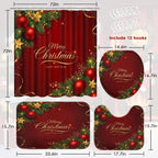 ArtSocket Christmas Bathroom Sets with Shower Curtain and Rugs, Red Gold