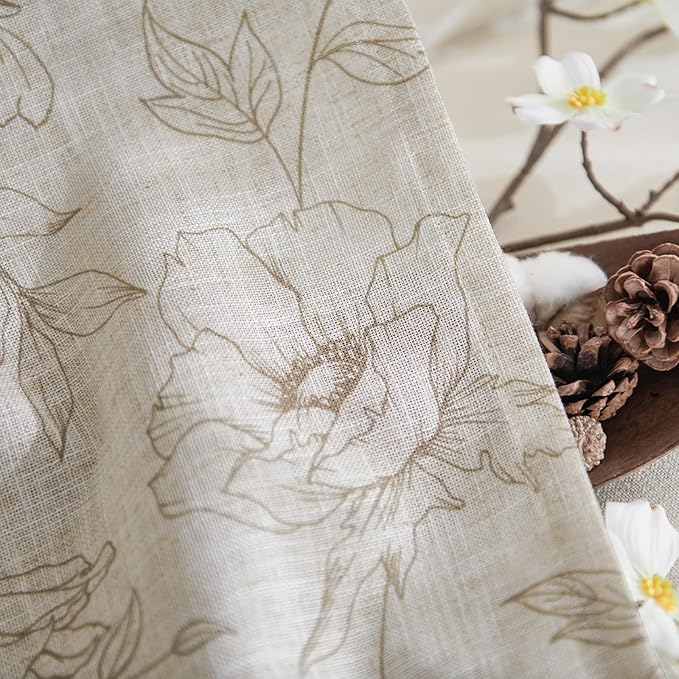 jinchan Linen Floral Curtains for Living Room 84 Inch Length Taupe Flower - Image 6