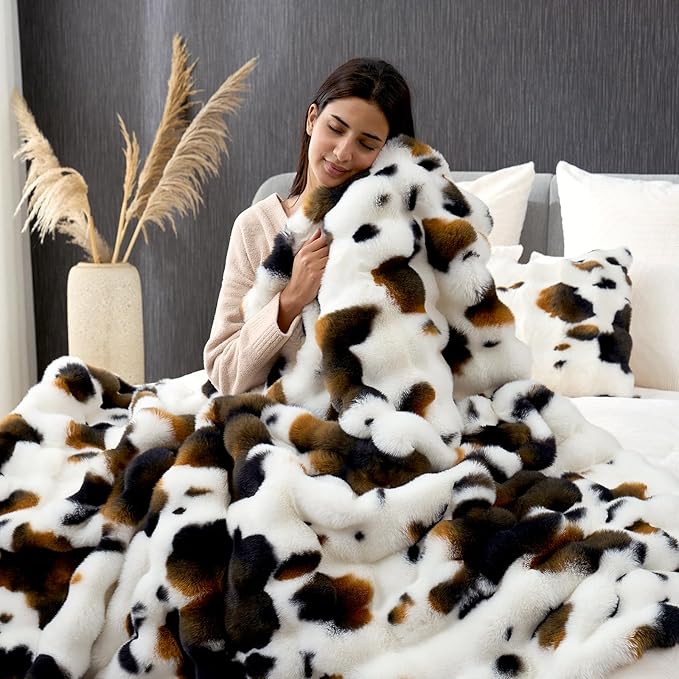 Cozy Bliss Cow Print Faux Fur Throw Blanket - Image 7
