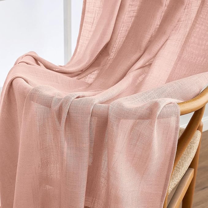MIULEE Blush Pink Linen Curtains 84 Inches Long 2 Panels - Image 6