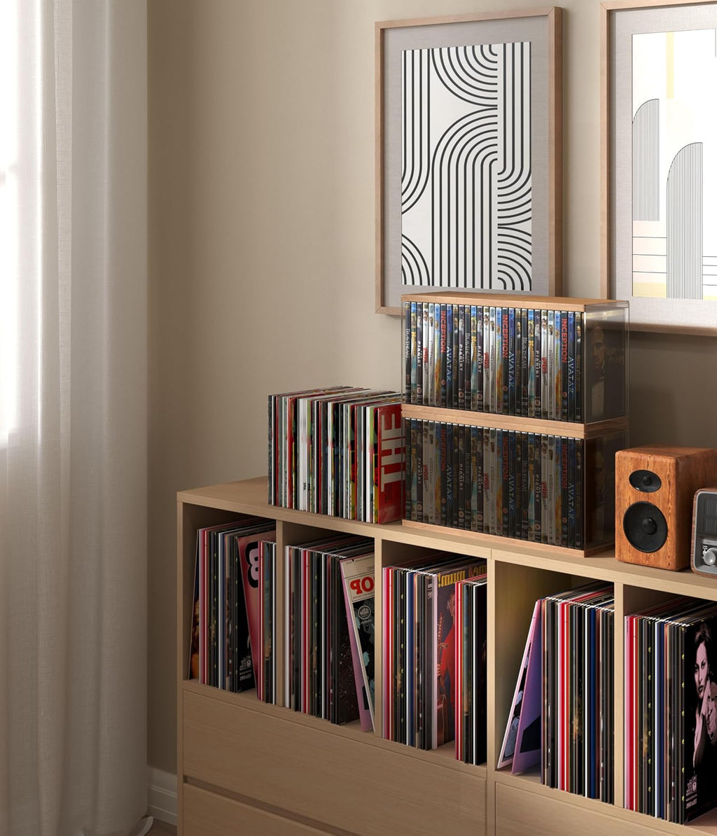 Modular Stackable DVD Storage, DVD Holder, Retro Walnut-colored MDF Video Game Rack, Blu Ray Disc Tower, Organizer for Video Game Media/Movie Cases/VHS Box