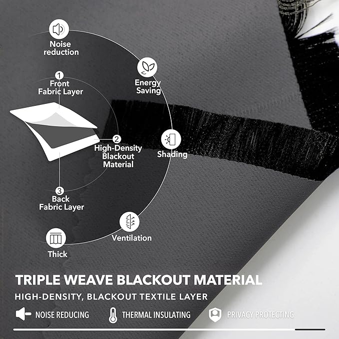 Deconovo Blackout Curtains, Thermal Insulated, W52 x L45 2 Panels, Back Tab - Image 3