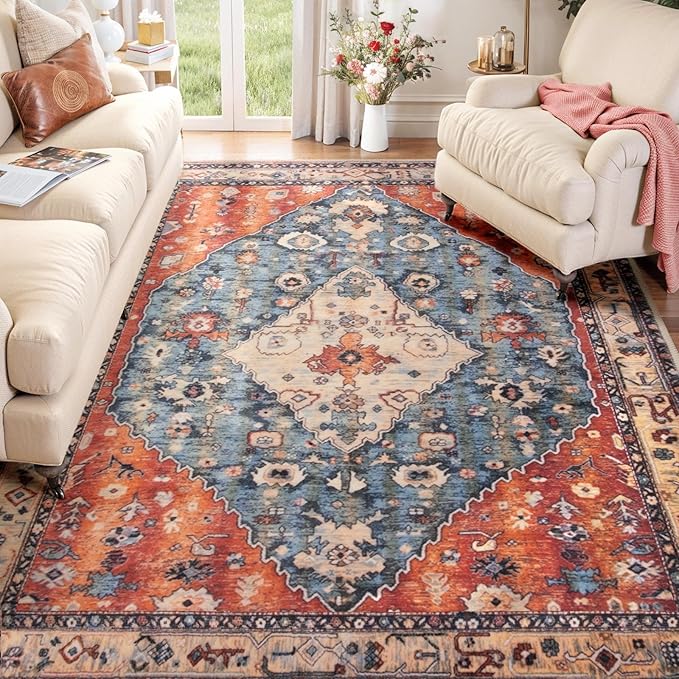 SERISSA 5x7 Boho Tribal Area Rug, Washable Large Rugs by SERISSAHomeDecorCollection