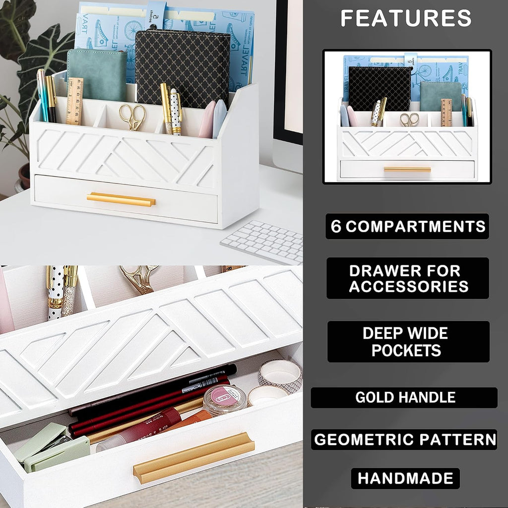 Desk Organizer with Drawer, Countertop Bill Mail Organizer and File Storage