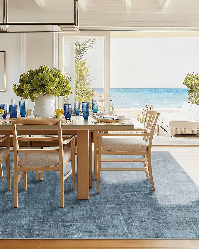 Latte&Fog 8x10 Area Rugs for Living Room, Large Blue Modern Abstract Washable - Image 2