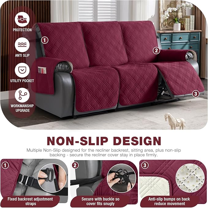TAOCOCO 100% Waterproof Recliner Sofa Covers 3 Seater, Split Couch Covers - Image 4