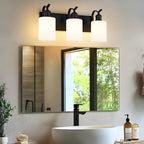 3-Light 19 Inch Bathroom Vanity Light,White Frosted Glass,Black