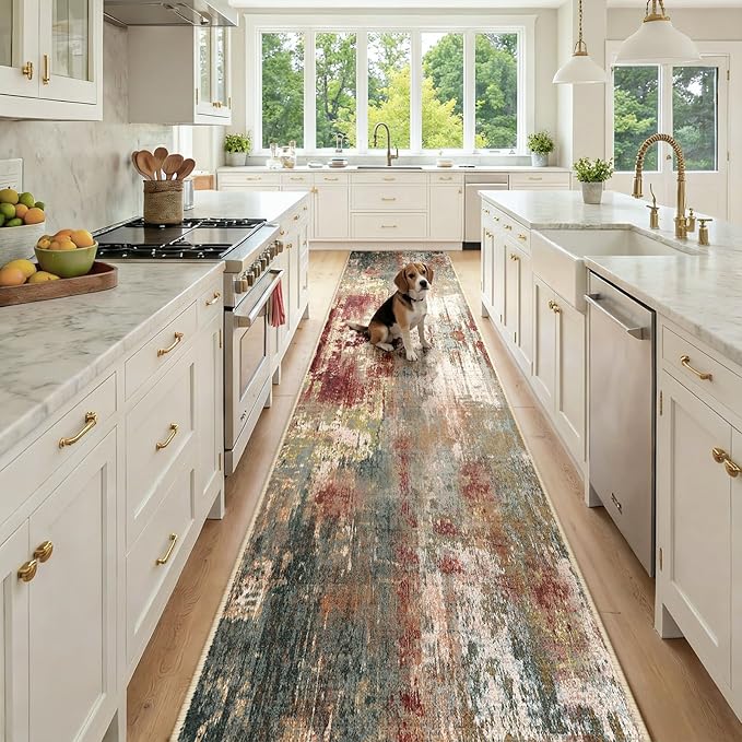 Washable Area Rugs 2'6'' x14 Non-Slip Modern Abstract Soft by RELEANY