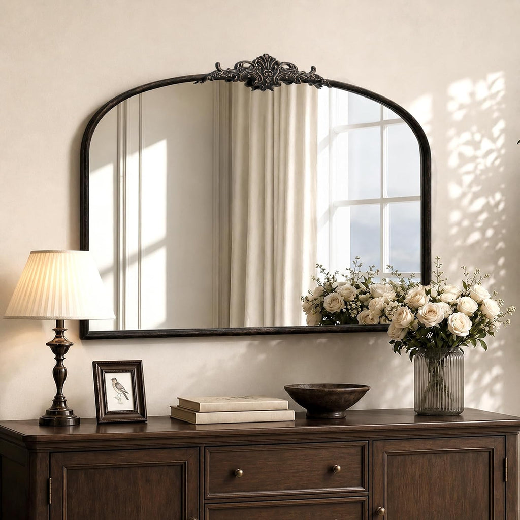 Besdomus Vintage Arched Black Mirror: 40"x29" Large Arch Antique Decorative