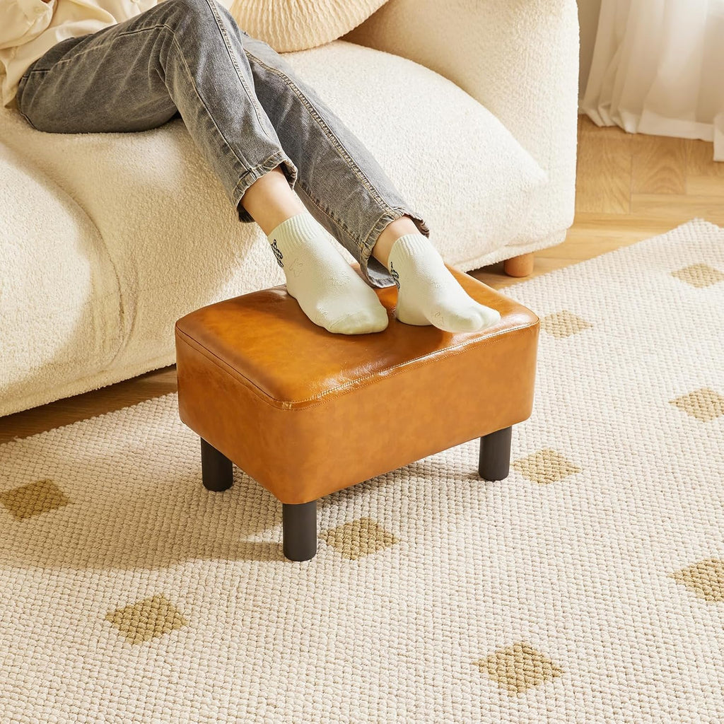 IBUYKE Small Footstool Ottoman, PU Faux Leather Footrest, Orange RF-BD217