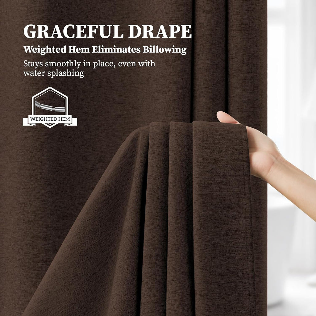 Brown Linen Textured Waterproof Thick Fabric Shower Curtain Set, 72x72
