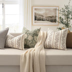 Vintage Throw Pillow Covers 18x18 Set of 2, Striped Floral Pillow Cover Botanical Patterned Decorative Cushion Covers Modern Farmhouse Home Decor for Sofa Couch Bed Living Room, Almond