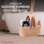 Brookstone Modern Large Portable Shower Caddy with Soft Silicone Carrying Handle, Bathroom Organizer Basket, Plastic Bath Tote and Shower Organizer, Quick Dry Drainage Holes, BPA Free, Blush