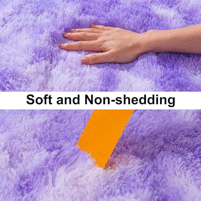 Soft Runner Rugs for Bedroom Hallways, 2x6 Tie-Dyed Purple Fluffy Shag Throw - Image 3